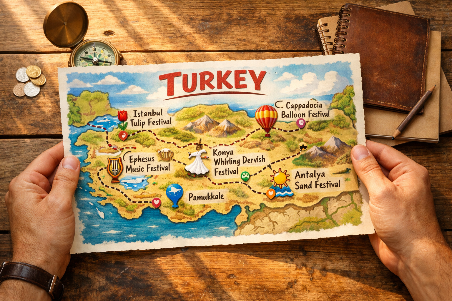 Turkiye haritasi uzerinde festival bolgelerinin gorunumu